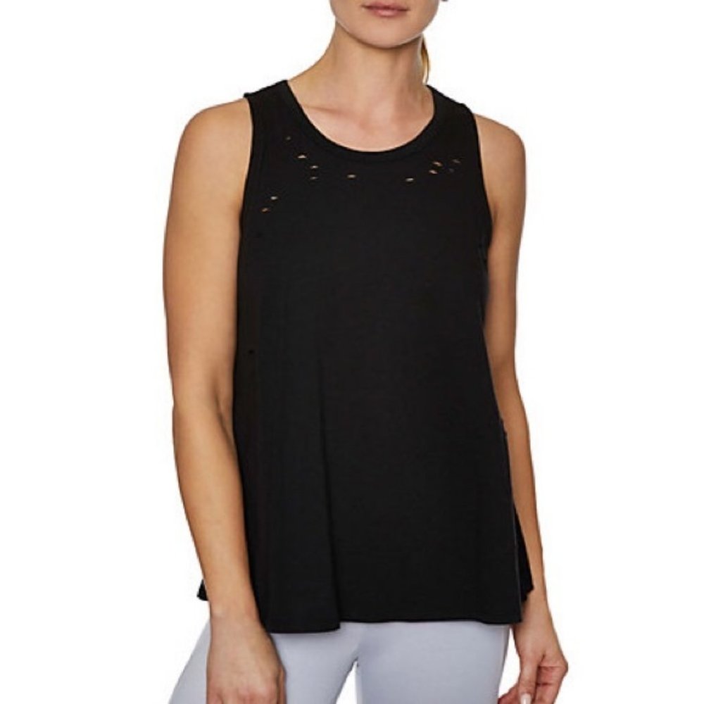 Betsy Johnson Distressed Black Racerback T…